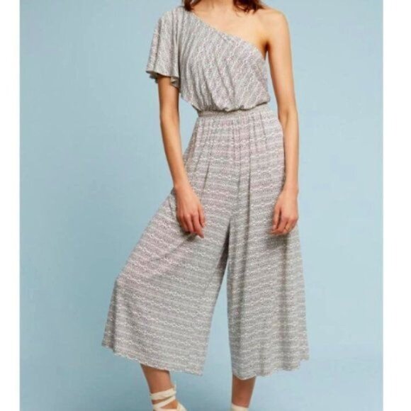 Anthropologie Maeve Jumpsuit L Jamie Print One-Shoulder Wide Leg Romper Sz Large - Picture 3 of 12